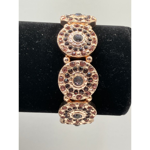 Purple, Pink and Silver Jeweled Gold-tone Stretch Discs Bracelet! - Picture 2 of 5
